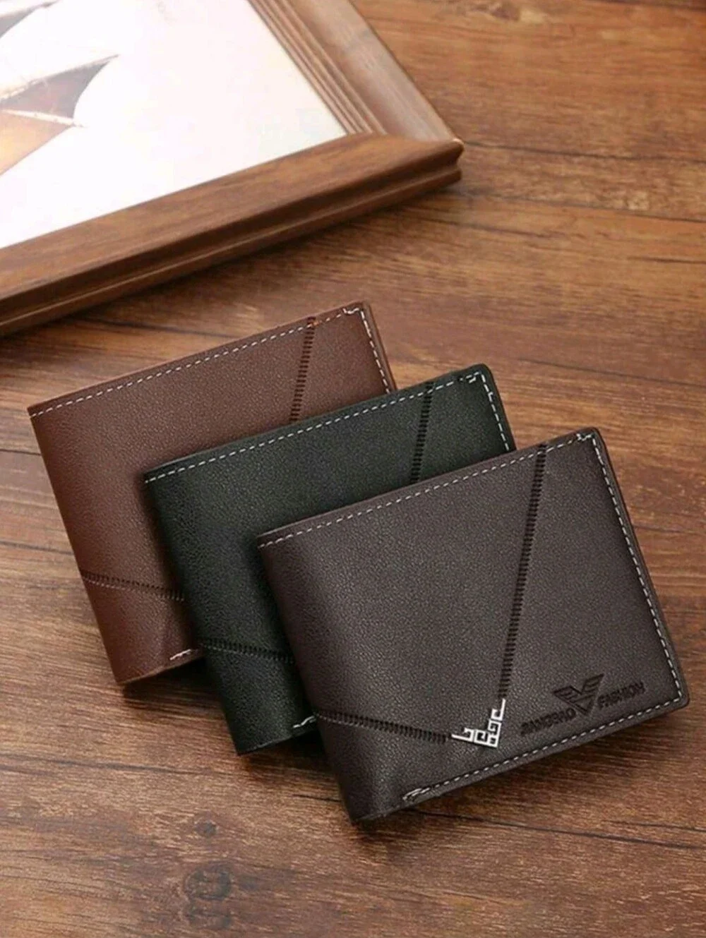 3pcs/Set Men's Pu Leather Short Wallet, Fashionable Plaid Soft Wallet, Large